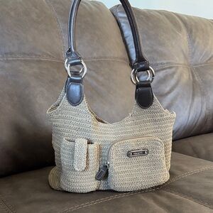 Rosetti Vintage Tan Woven Shoulder Bag with Dark Brown Trim